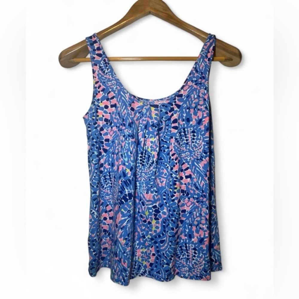 Lilly Pulitzer Kinsey Pima Tank Top Sleeveless Multi‎ Tic Tac Tile Allover Sz XS